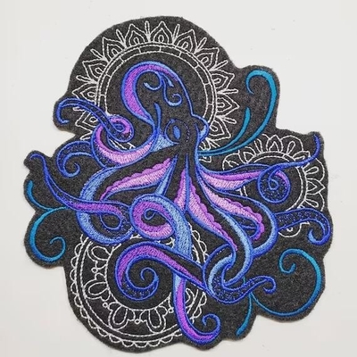 Προσαρμοσμένο Octopus Embroidered Patch Blue Merrow Border Embroidery Designs