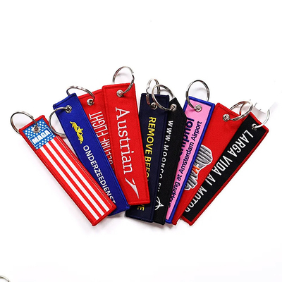 Δημιουργικό ανθεκτικό Custom Logo Keychain Διπλό πλευρικό υφασμένο σήμα κεντημένο Keychain