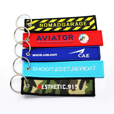 Ελαφρύ Custom Logo Τζετ Ετικέτες ύφασμα Τυπωμένο Βραβευμένο Κλειδί Δαχτυλίδι Βραβευμένο Keychain
