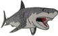 Μεγάλος άσπρος κεντημένος καρχαρίας σίδηρος μπαλωμάτων Twill Applique στο υπόβαθρο υφάσματος