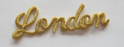 Χρυσός σίδηρος μπαλωμάτων του Word κεντημένος το ΛΟΝΔΙΝΟ Applique στην υποστήριξη βιώσιμη